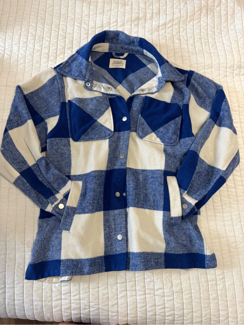 Ashley By 26 International Blue and White Plaid Kids Shacket